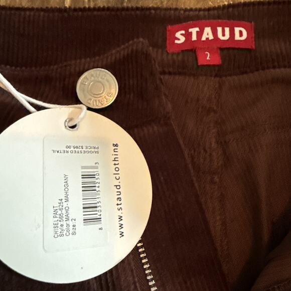 STAUD Womens Chisel Corduroy Pants Mahogany Solid Straight Button Zip Closure 2 - Picture 9 of 12